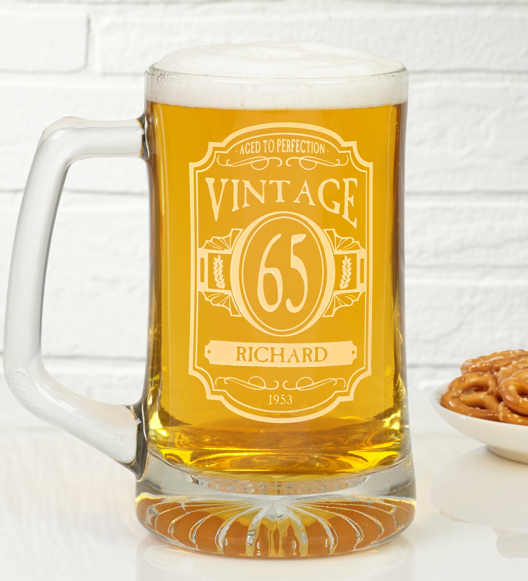 Vintage Personalized Deep Etched Beer Mug
